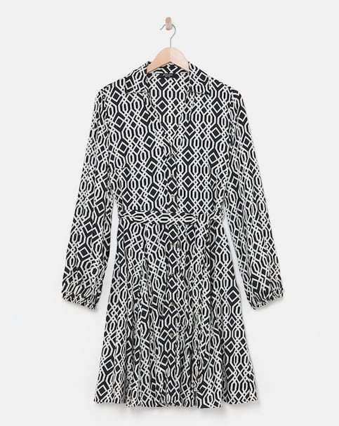 Long Sleeve Belted Swing Shirt Dress