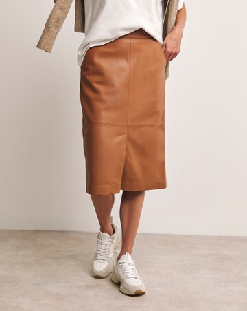 Anthology Tan Leather Column Midi Skirt