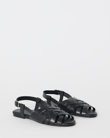 Luz Leather Woven Peep Toe Slingback Sandals - Wide Fit (E)