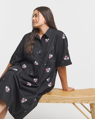 Simply Be Floral Embroidered Midi Shirt Dress