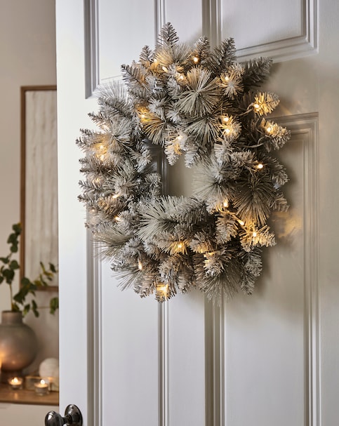 Grey Glitter Pre-Lit Wreath