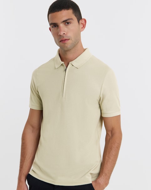 Lyle & Scott Short Sleeve Ottoman Half Zip Polo - Taupe