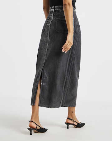 Black Metallic A Line Maxi Skirt