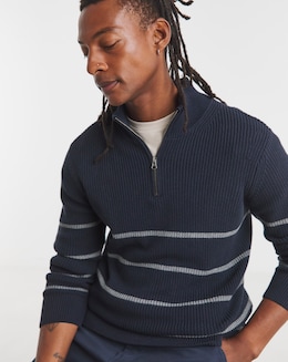 Fisherman Stripe 1/4 Zip Knitted Jumper
