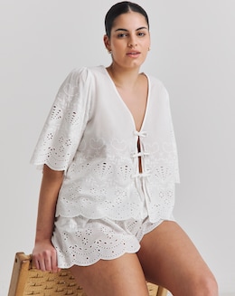 Simply Be Cotton Beach Broderie Shirt And Short Co-Ord Set