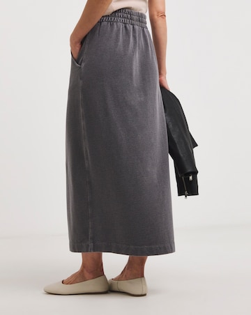 Washed Grey Cotton Mix Jersey Maxi Skirt