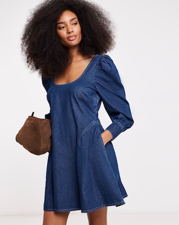 Mid Blue Long Sleeve Mini Dress
