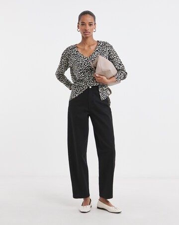Pure Cotton Striped Animal Print Slouch 3/4 Sleeve Longline Top