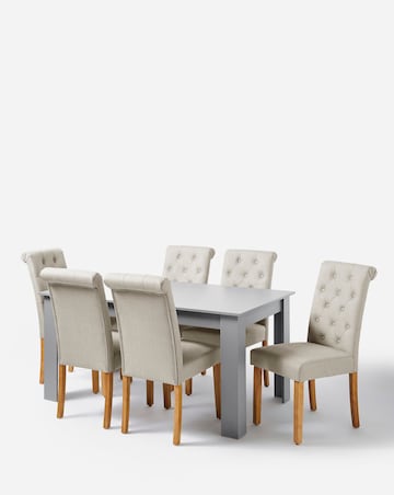 Dakota 6 Seater Dining Table with 6 Ava Button Back Chairs