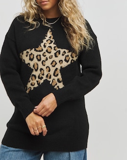 Simply Be Black Leopard Star Longline Jumper