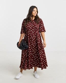 Simply Be Chocolate Spot Print Viscose Midi Dress