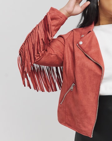 Rust Fringed Suedette Biker Jacket