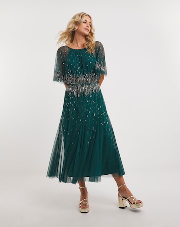 Joanna Hope Green Linear Beaded Maxi Dress