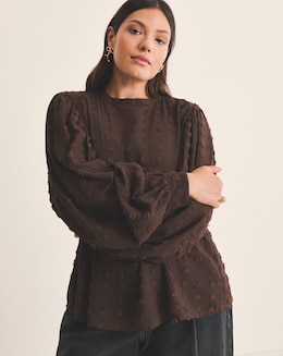 Dobby Exaggerated Sleeve Blouse