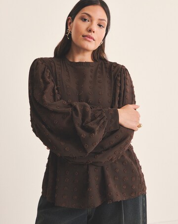 Dobby Exaggerated Sleeve Blouse