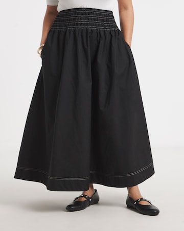 Simply Be Black Shirred Drop Waist Midaxi Skirt
