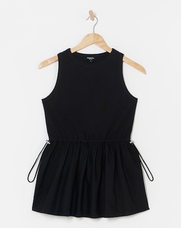 Simply Be Black Sleeveless Poplin Jersey Mix Tank Top