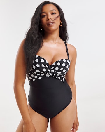 Figleaves Tailor Twist Underwired Bandeau Tummy Control Swimsuit- Longer Length