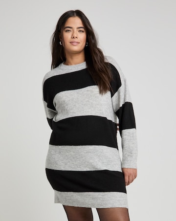 Simply Be Black & Grey Stripe Crew Neck Mini Dress