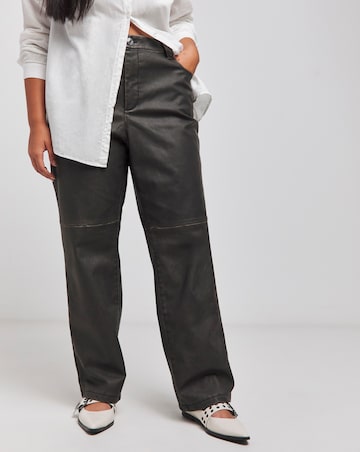 Washed Black PU Straight Leg Trousers