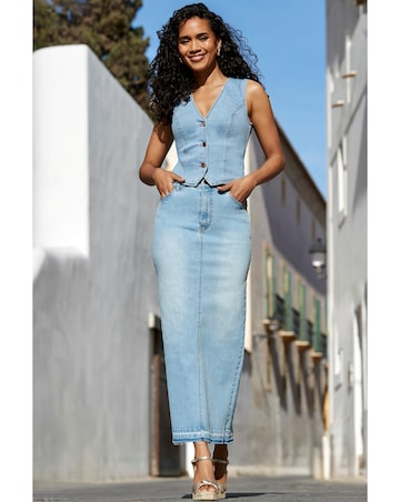 Sosandar Mid Blue Denim Waistcoat Jacket