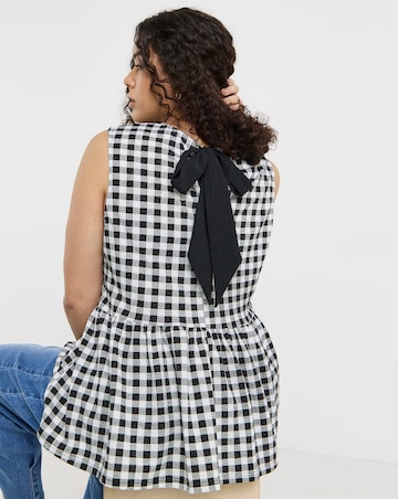 Simply Be Black & White Gingham Peplum Bow Back Top