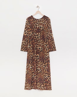 Leopard Long Sleeve Mesh Maxi Dress With Scoop Back