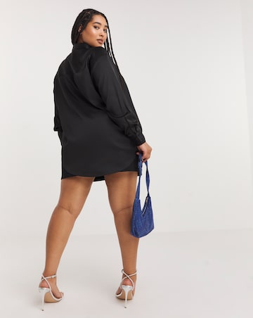 Black Relaxed Fit Satin Long Sleeve Shirt