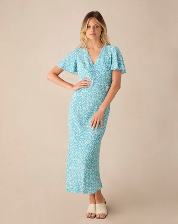 Ro&Zo Blue Ditsy Print Puff Sleeve Midi Dress