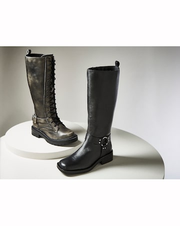 Dewey Leather Harness Detail Western Biker Boots - Wide Fit (E) & Curvy Calf