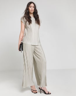 Joanna Hope Metallic Plisse Wide Leg Trousers