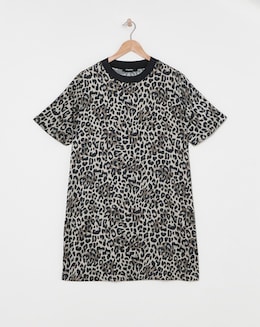 Leopard Print Satin T-Shirt Dress