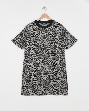 Leopard Print Satin T-Shirt Dress