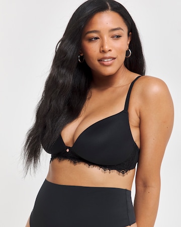 Figleaves Smoothing Non Wired Padded Bra With Lace Detail B-G - Black