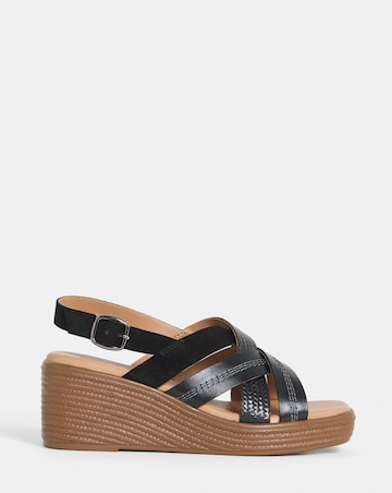 Hudson Crossover Stitch Detail Leather Wedged Sandals - Extra Wide Fit (EEE)