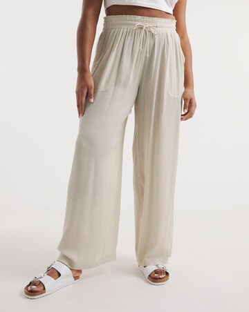 Cream Crinkle Tie Waist Wide Leg Trouser