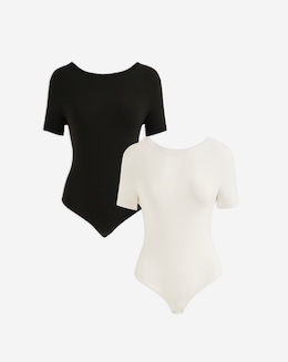 MAGISCULPT Light Control 2 Pack Smoothing T-Shirt Bodysuits - Black/White
