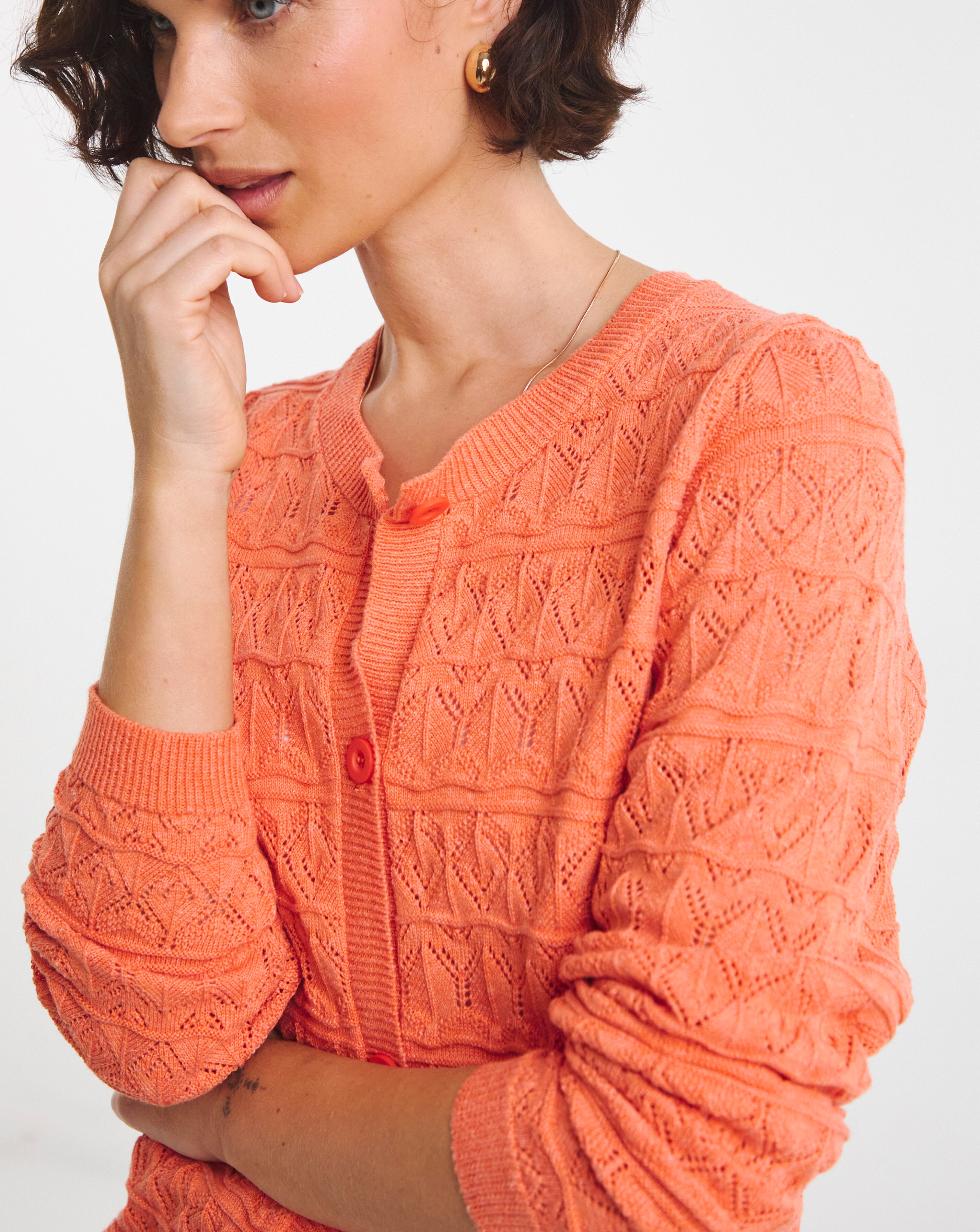 Coral Pointelle Cardigan