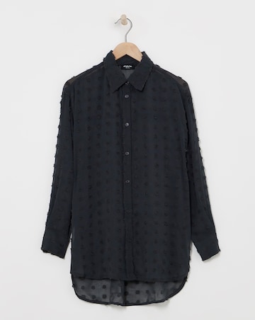 Charcoal Grey Relaxed Dip Back Georgette Dobby Shirt