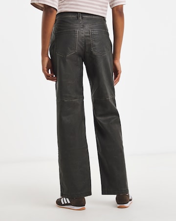 Washed Black PU Straight Leg Trousers