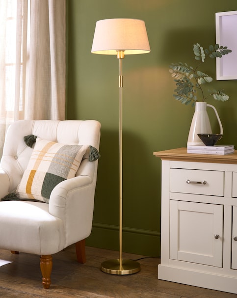 Julipa Gold Brass & Linen Shade Floor Lamp