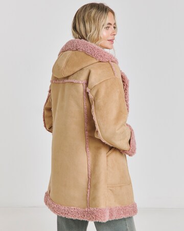 Tan Longline Contrast Shearling Aviator