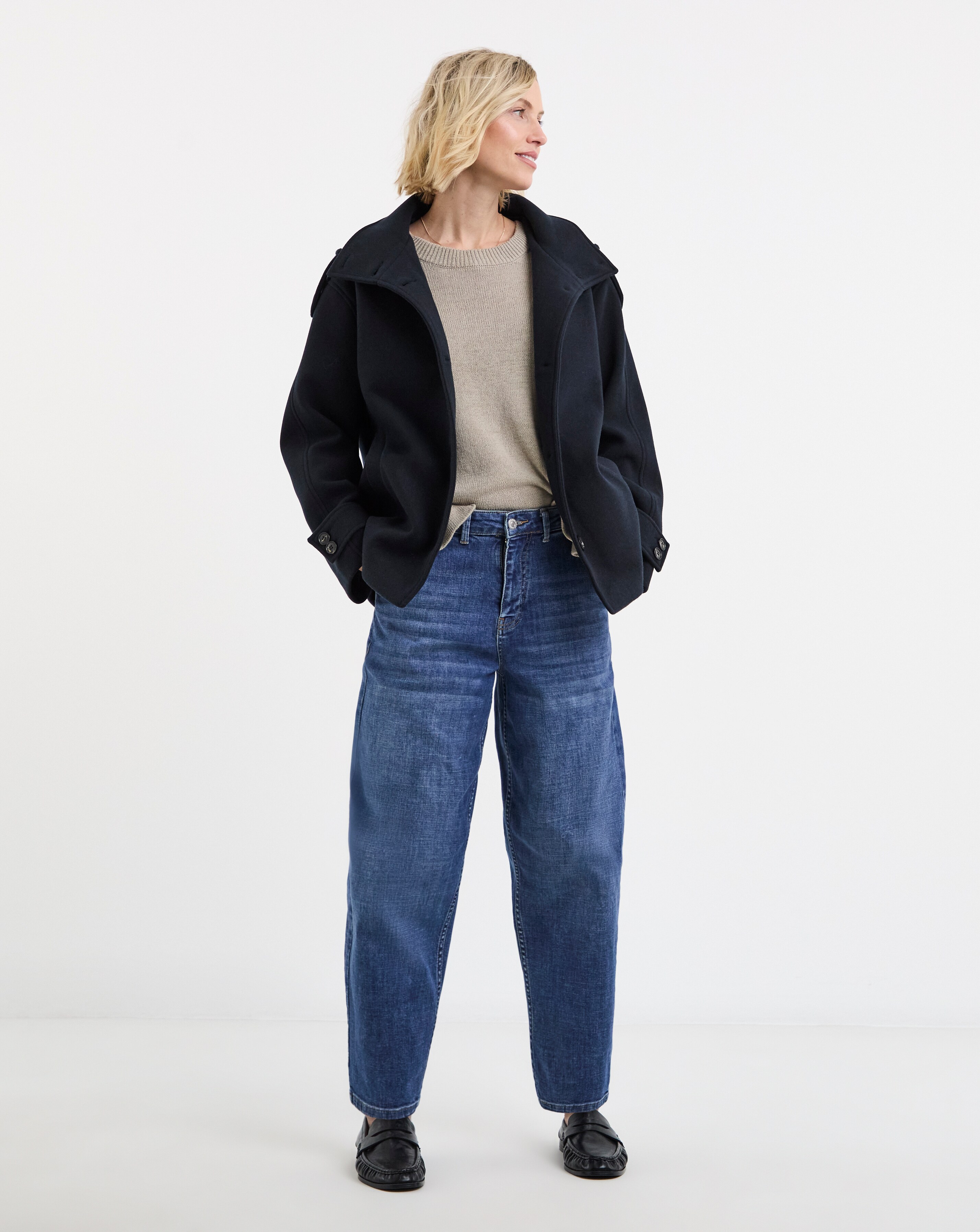 Navy Funnel Neck Short Jacket | Fashion World
