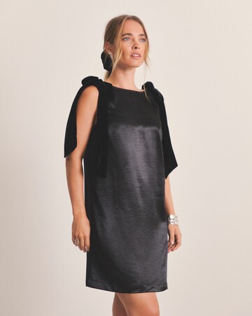 Black Satin Shift Dress With Bow Straps