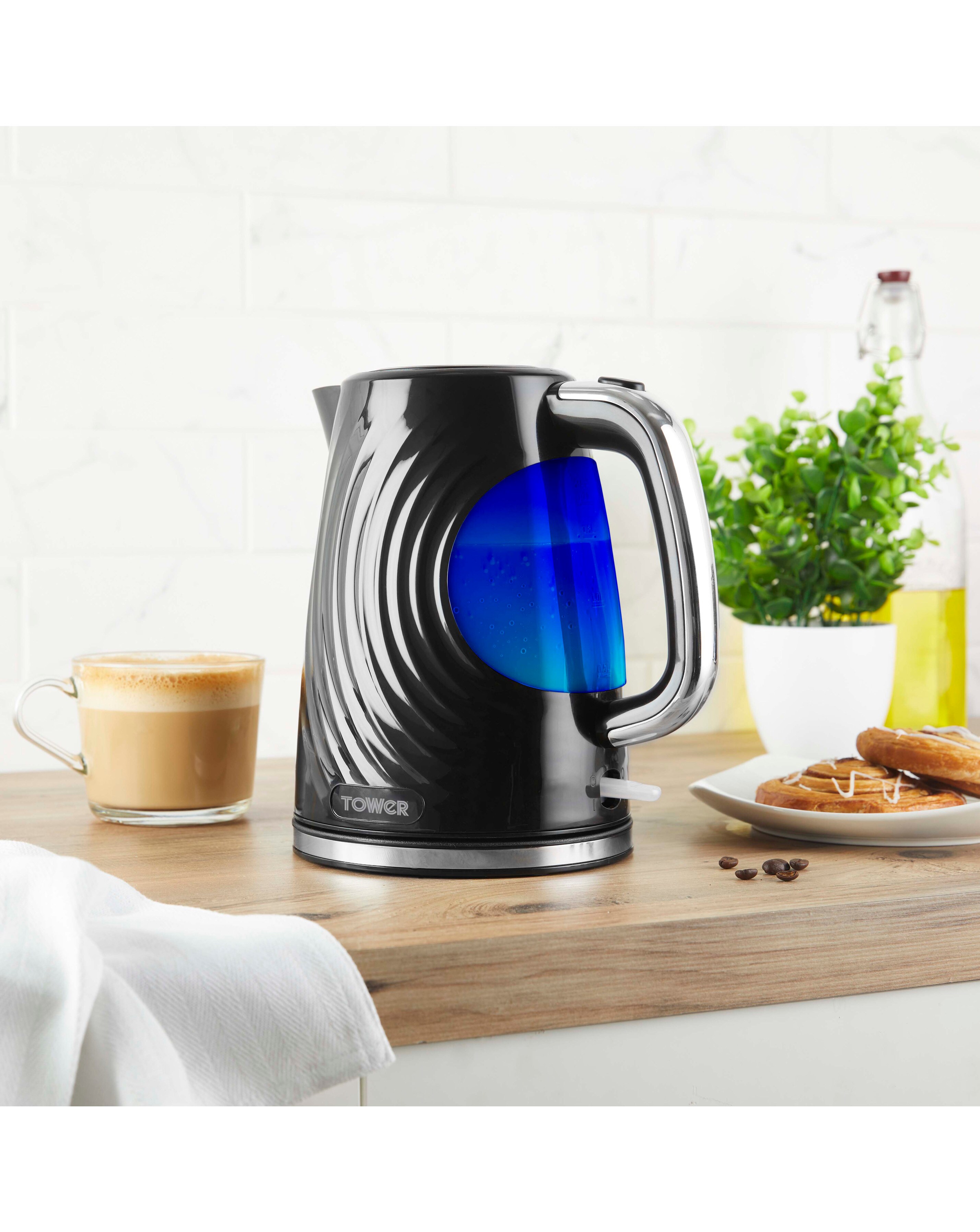 Tower Kettle, Slice Toaster Microwave Bundle Black Fashion World