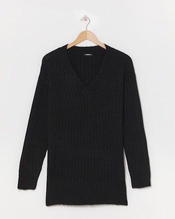 Simply Be Black Slouchy V Neck Ribbed Longline Jumper