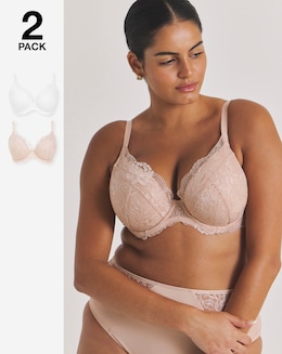 Pretty Secrets (2 Pack) New Ella Padded Plunge Wired Bras (B-G) Blush/White