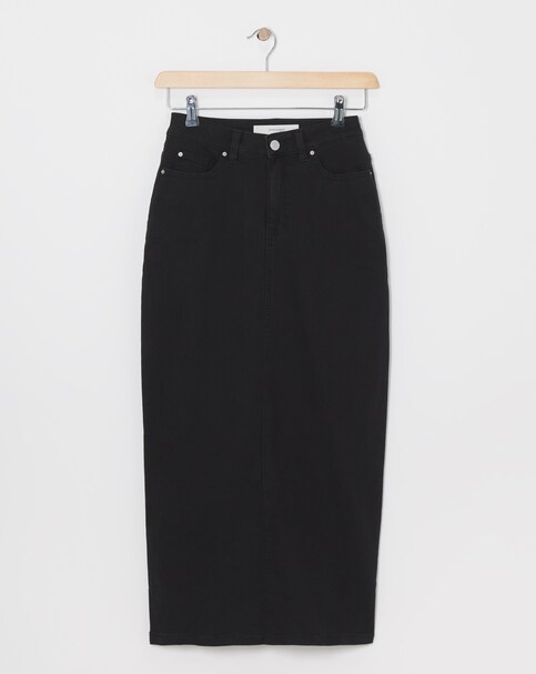 Black High Waist Super Soft Denim Maxi Skirt