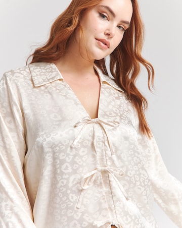 Flounce London Off White Leopard Jacquard Satin Blouse