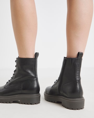 Serena Leather Chunky Lace Up Boots - Extra Wide Fit (EEE)